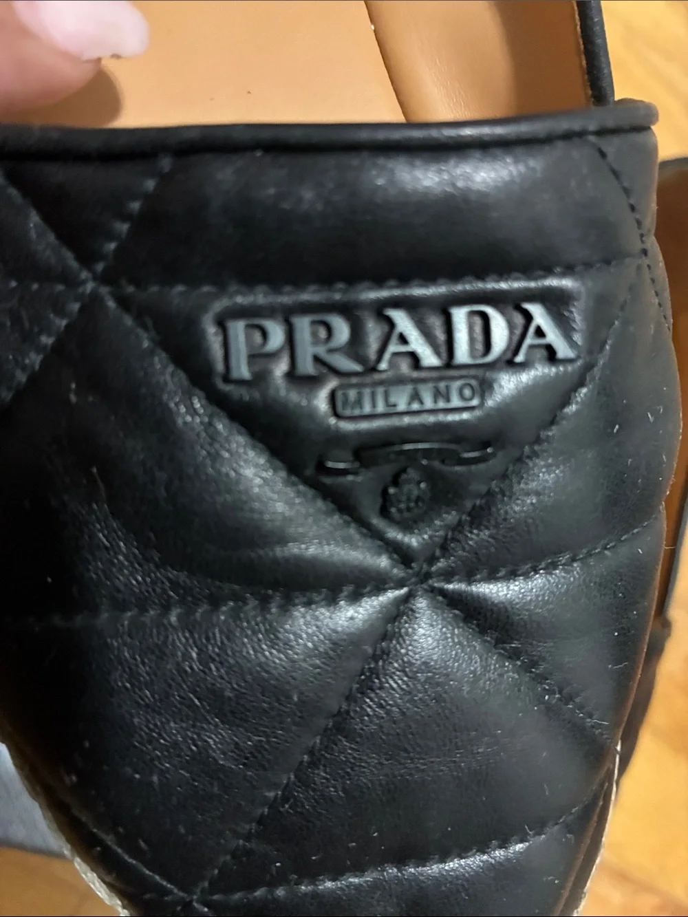 Prada Black Quilted Nappa Leather Espadrilles Triangle Logo 8.5  Box Authentic